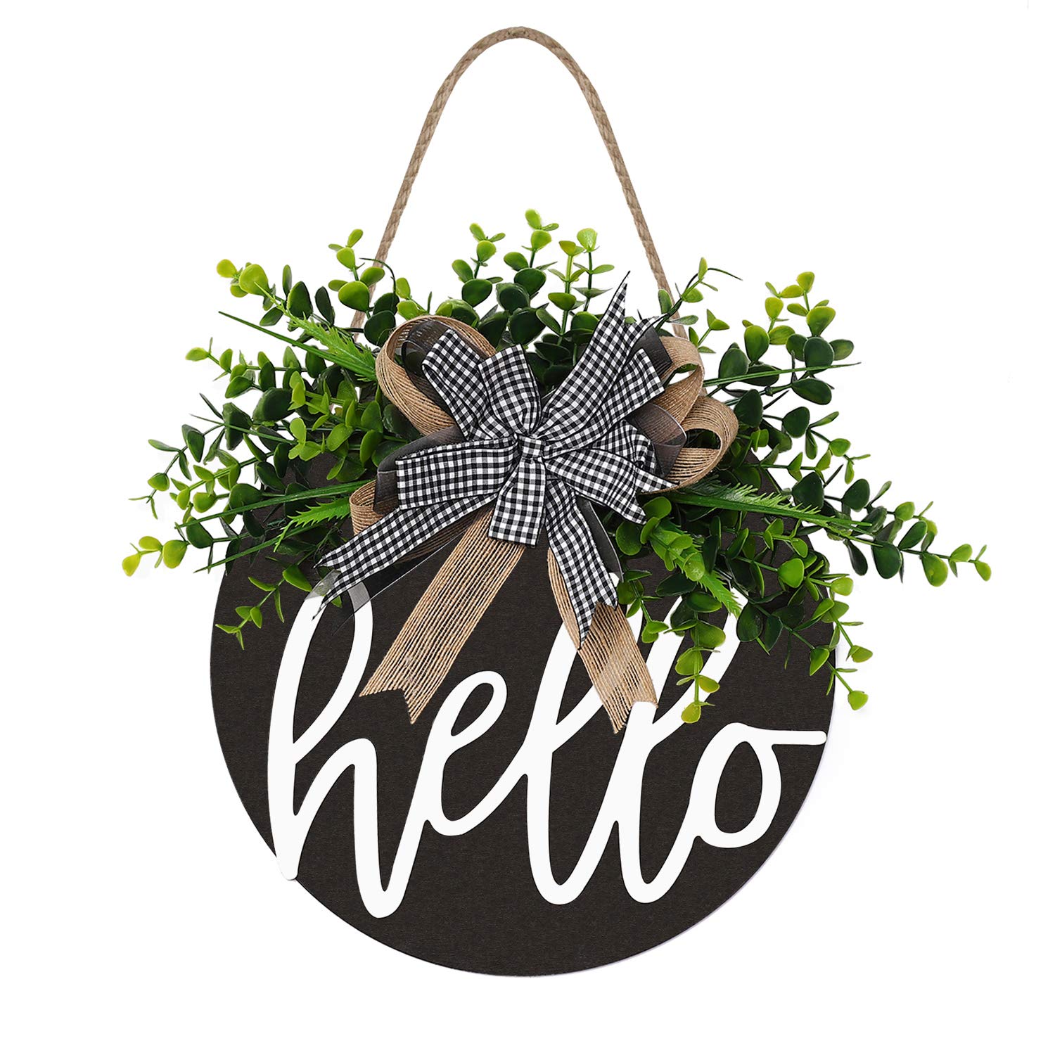Hello Front Door Round Wooden Sign Hanging Welcome Sign Farmhouse Porch Spring