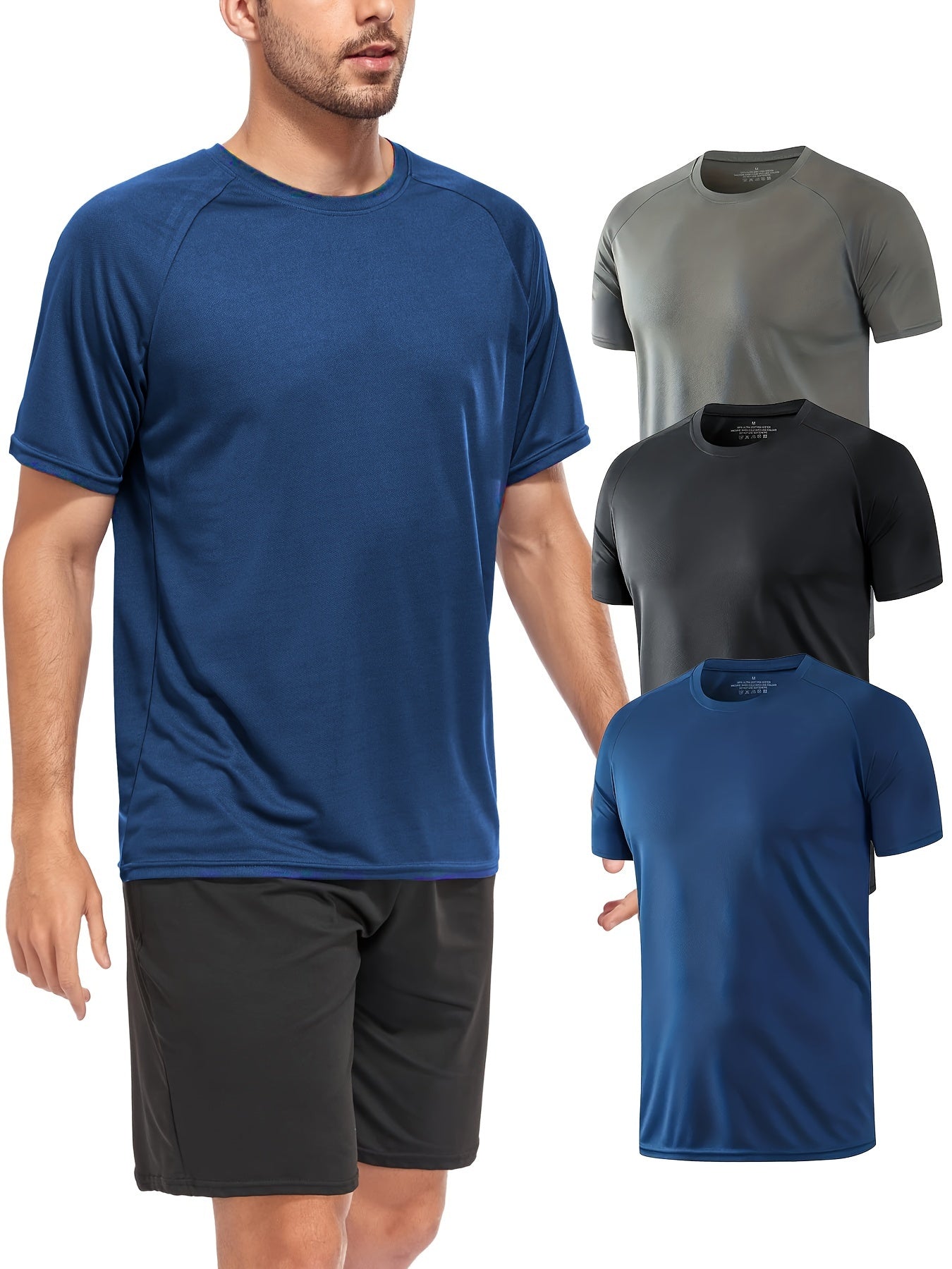 3pcs Men's Compression Shirts Short Sleeve Moisture Wicking Baselayer