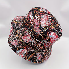 Graffiti Striped Print Bucket Hat Vintage Reversible Fisherman Cap Red Brown Sun