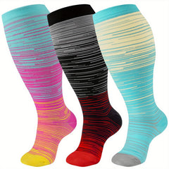 3 Pairs Plus Size Compression Socks 20-30 mmHg Knee High Support Stockings