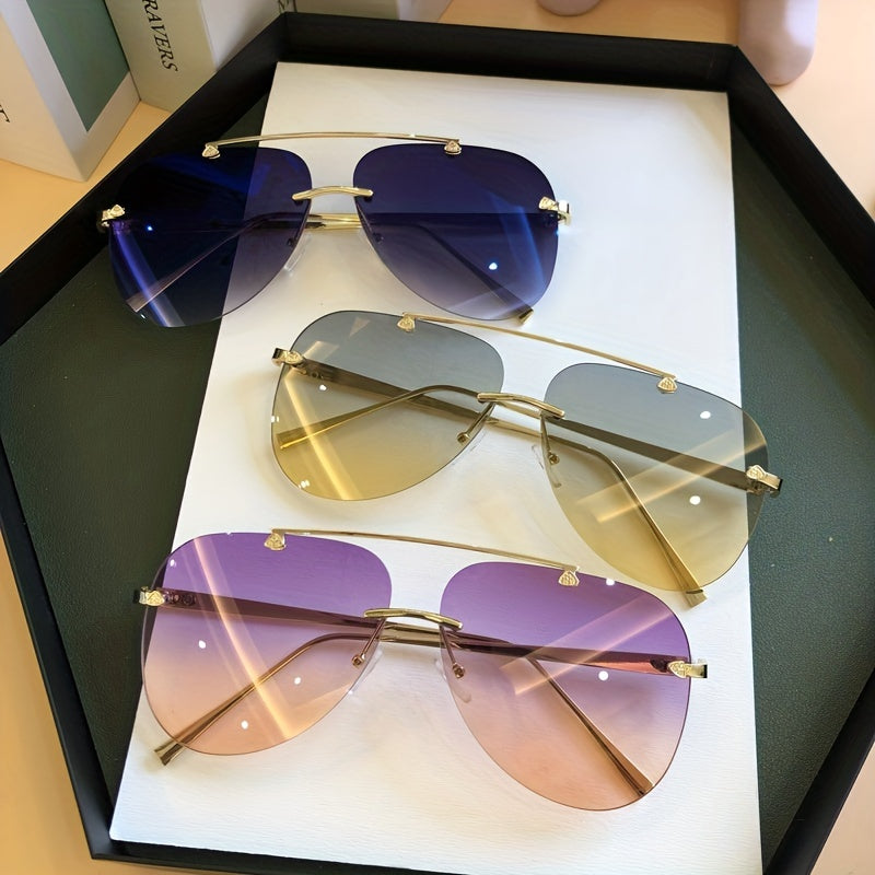 Men's Frameless Sunglasses UV400 Flat Top Aviator