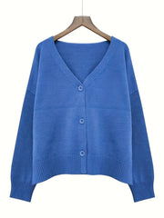 Solid Button Up Cardigan Casual V Neck Long Sleeve Cardigan