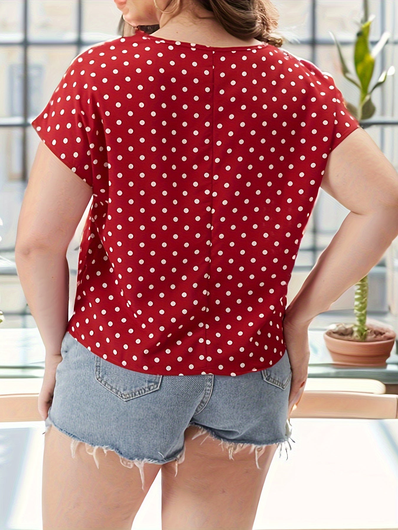  Polka Dot Print V Neck Top