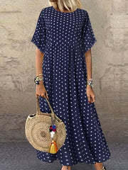 Polka Dot Print Short Sleeve Maxi Dress