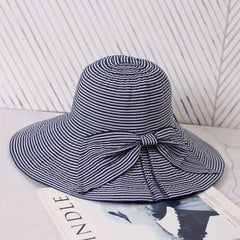 Pinstripe Wide Brim Bow Hat for Spring & Summer
