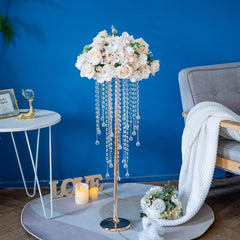2pcs Tall Golden Flower Vases Crystal Centerpiece