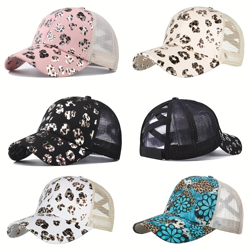 Leopard Print Ponytail Baseball Cap for Men and Women