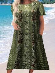 Floral Print Button Boho Dress with Pockets