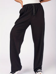  Solid Stitching Elastic Drawstring High Rise Casual Pants