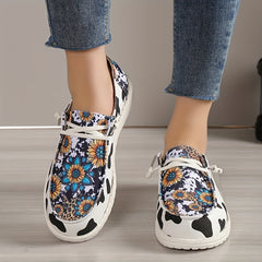 Sunflower & Cow Print Canvas Shoes Low Top Sneakers