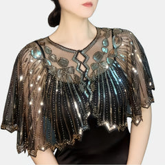 Sequin Beaded Embroidery Shawl Vintage Flapper Cape Mesh Dress Shawl