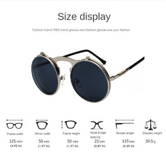 Vintage Metal Steam Punk Flip Sunglasses Unisex Round Frame Sungl