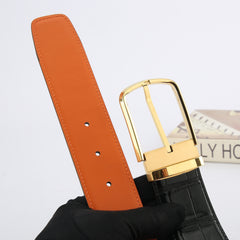 Cowhide Leather Belt Crocodile Pattern Stainless Steel Insert Buckle