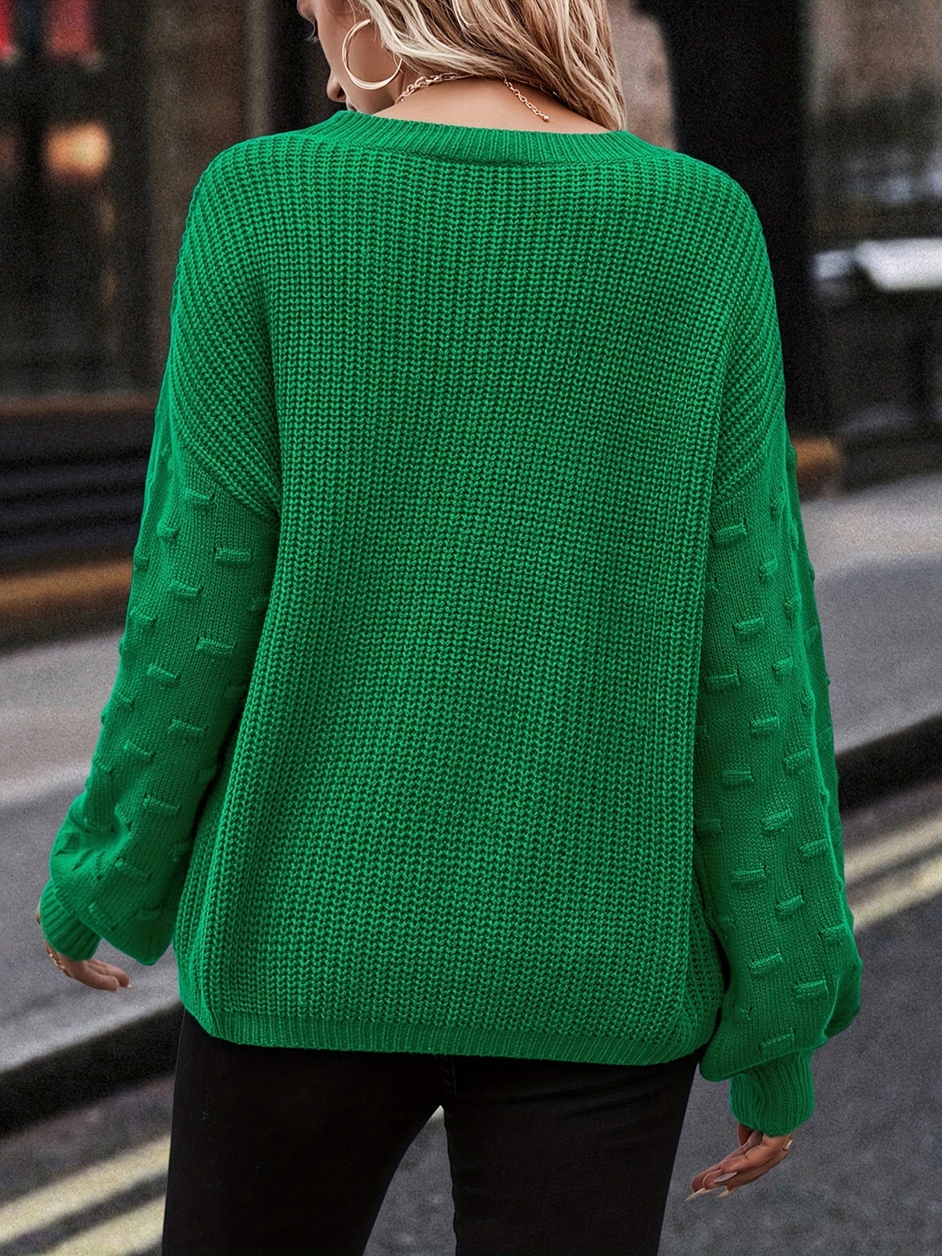  Casual Sweater Women's Plus Solid Lantern Sleeve Round Neck