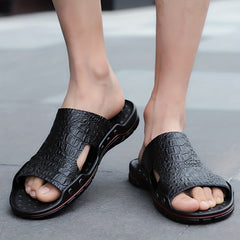 Men's Crocodile Embossed Non Slip Sandals Comfy Beach Shoes