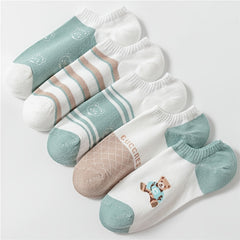 5 Pairs Cartoon Bear Print Ankle Socks Women's Stockings