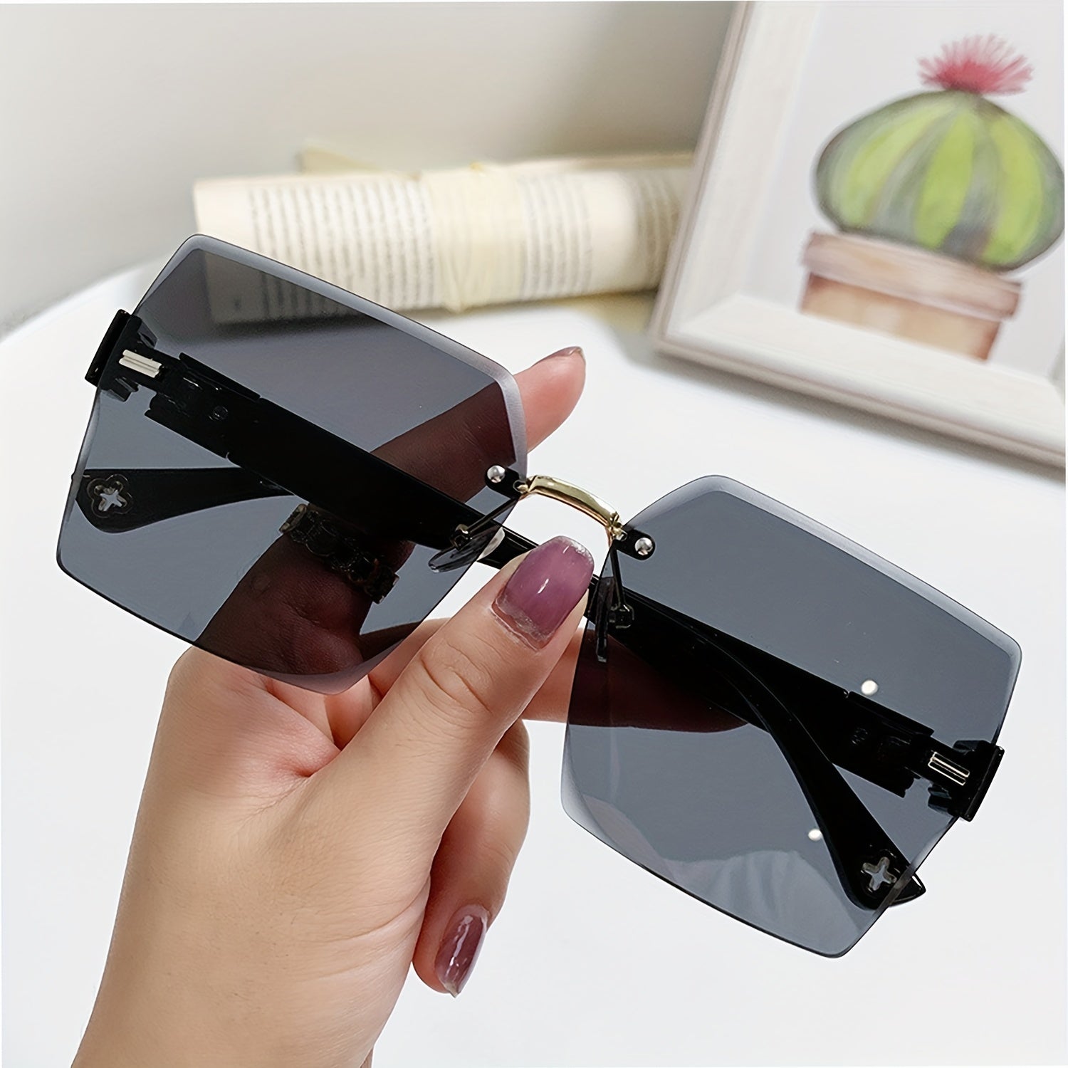 Square Rimless Sunglasses UV400 Gradient Glasses