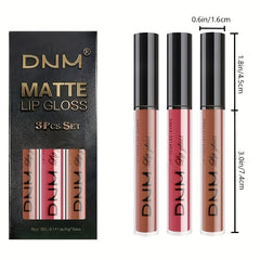 3pcs Matte Liquid Lipstick Set Dark Red Brown Smudge Proof Makeup