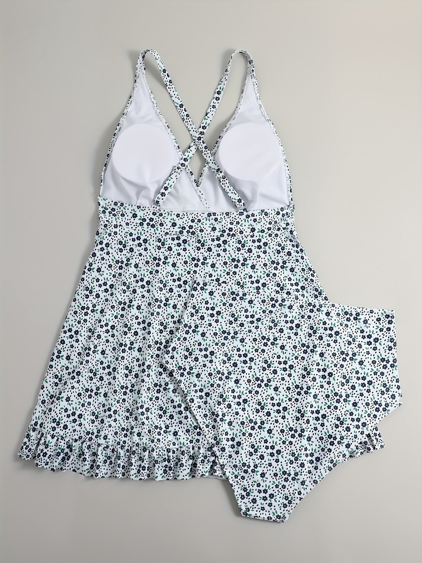  Ditsy Floral Print V Neck Top & Panty Tankini Set