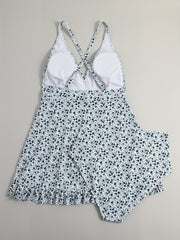  Ditsy Floral Print V Neck Top & Panty Tankini Set