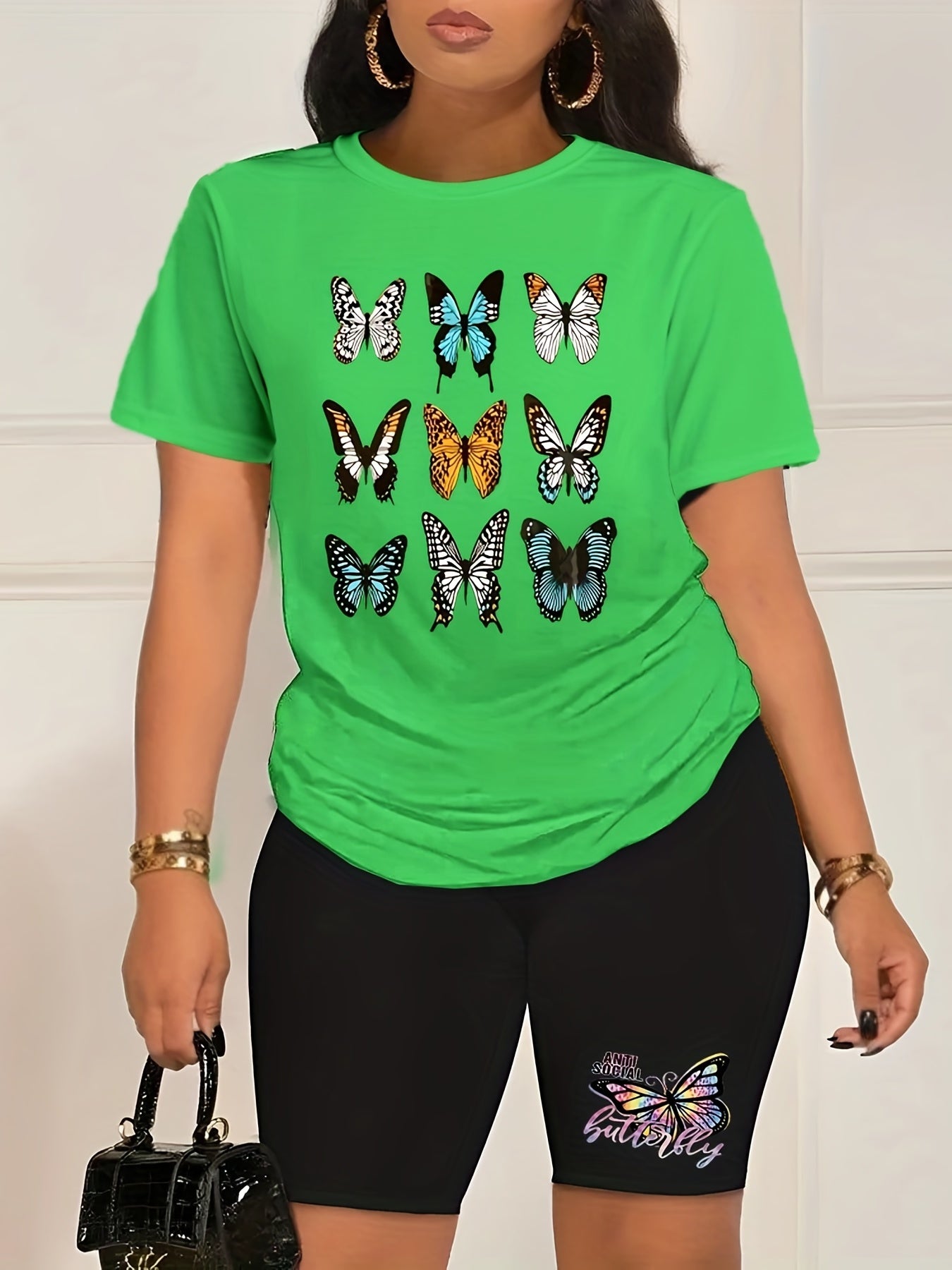  Butterfly Print Tee & Shorts Set