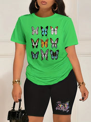 Butterfly Print Tee & Shorts Set