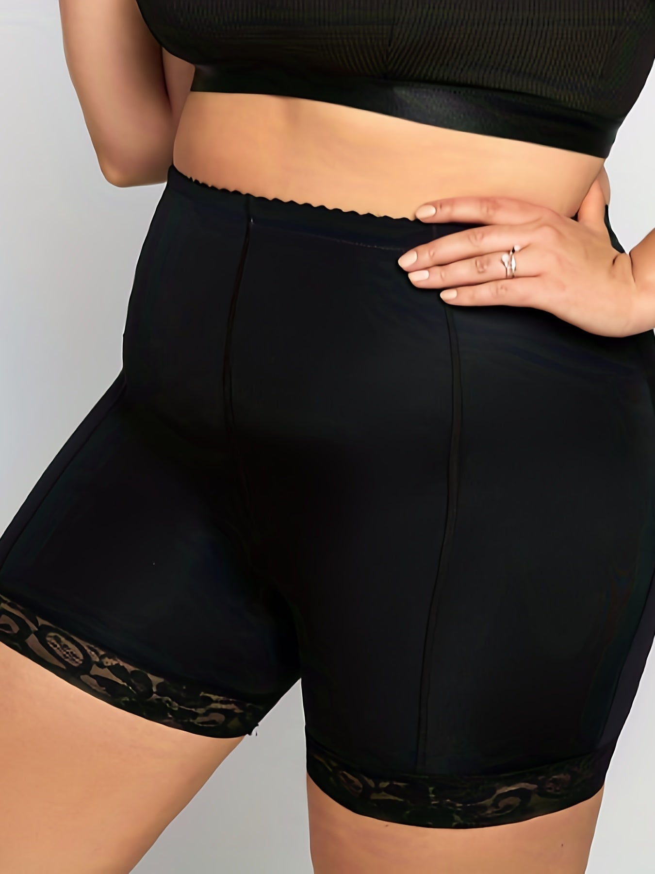  Lace Trim High Rise Tummy Control Boy Shorts