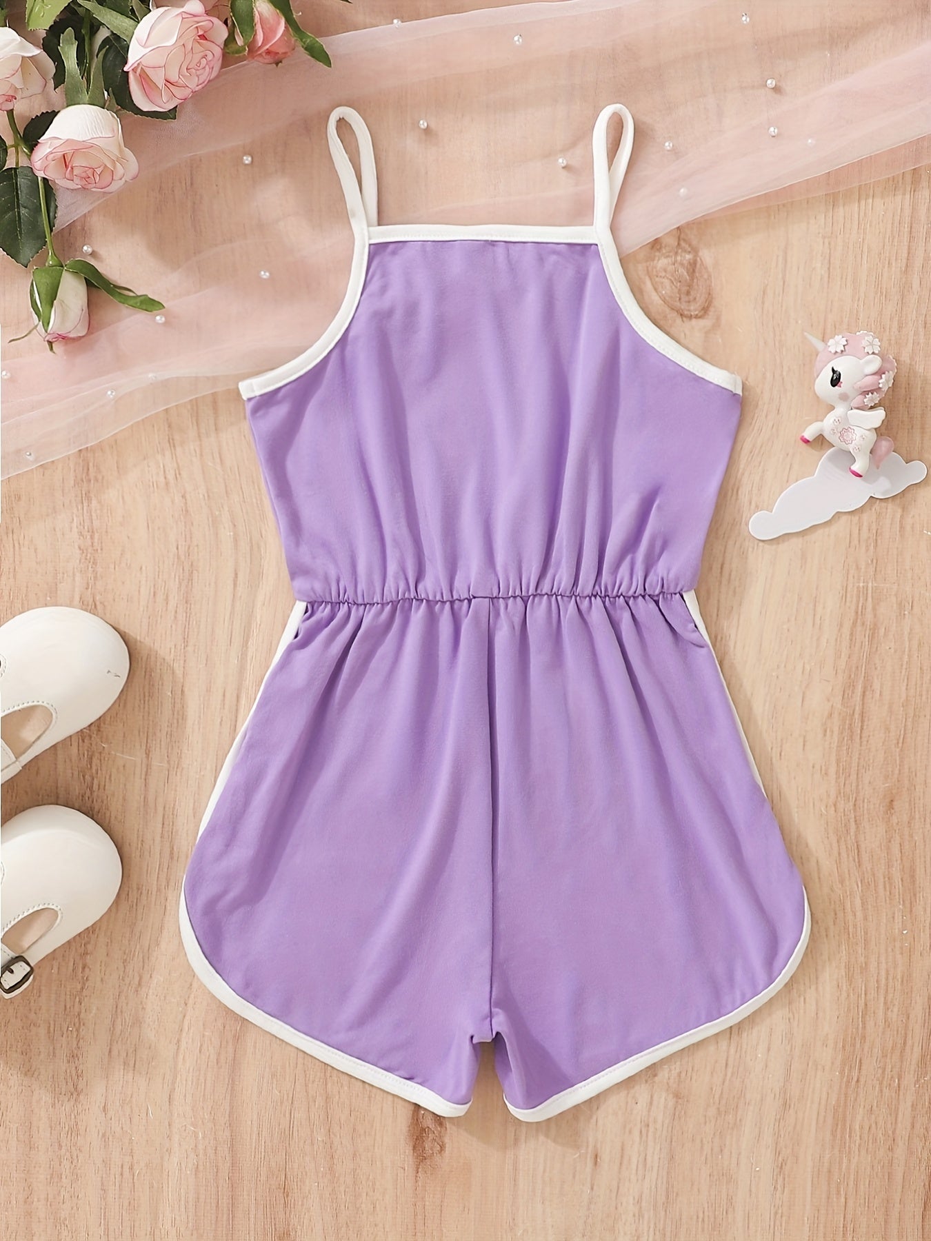 Toddler Girls Rainbow Graphic Bow Front Cami Rompers Jumpsuits