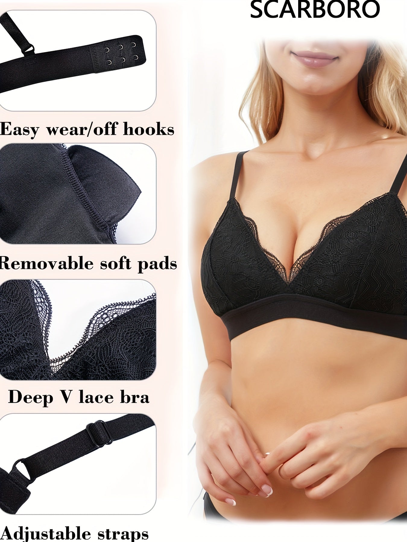 SCARBORO Floral Lace Bralette Wire-Free Bra