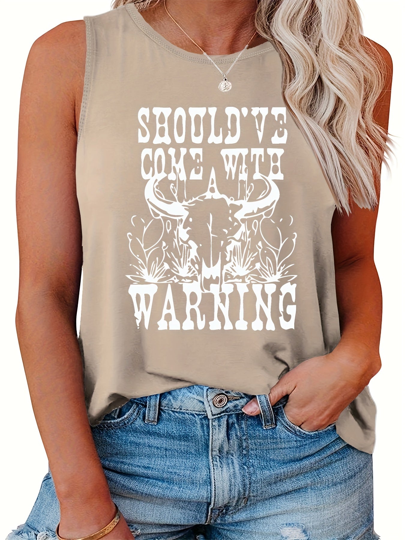  Women's Slogan & Cow Print Tank Top