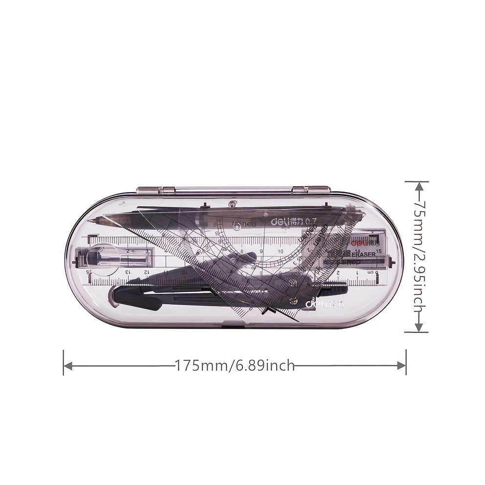 Drafting Set w/ Storage Box, Mechanical Pencil, Rulers, Protactor, Compass