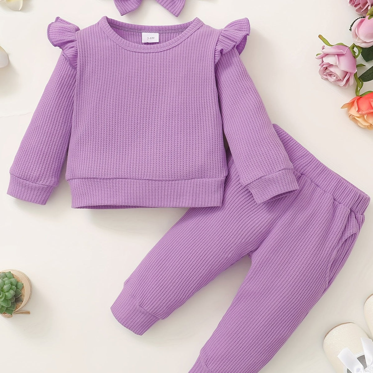Toddler Girls Ruffle Sleeve Sweatshirt Top Pants Set Valentines Outfit