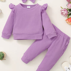 Toddler Girls Ruffle Sleeve Sweatshirt Top Pants Set Valentines Outfit