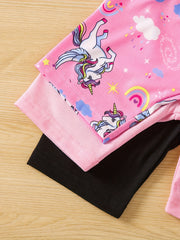 Girls Unicorn And Rainbow Print Quick drying Shorts For Summer