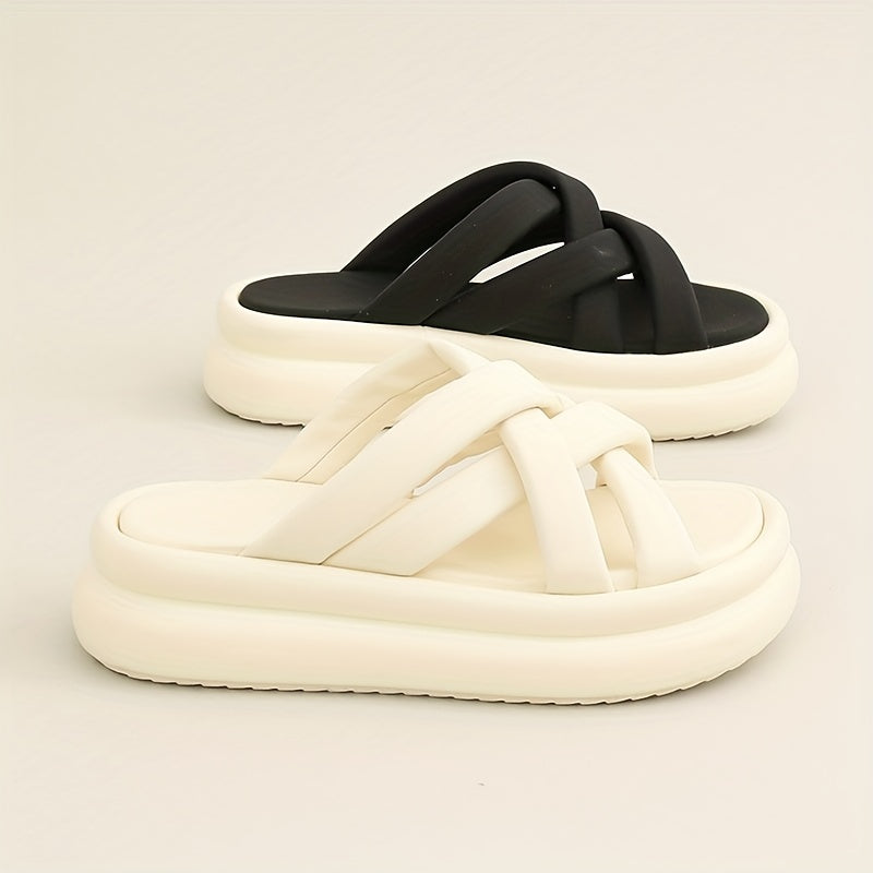 Women's Cross Strap Platform Slides Sandals Open Toe Thick Bottom