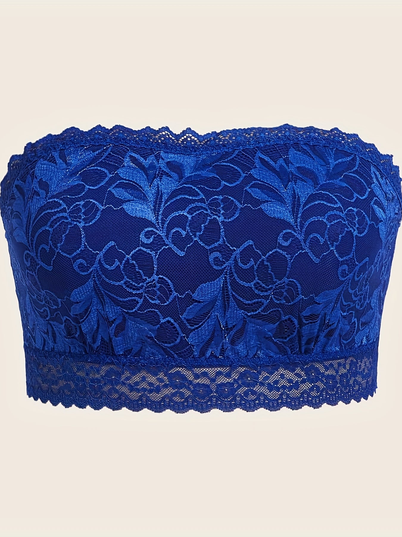 Floral Embroidery Plus Size Tube Bra with Lace Trim