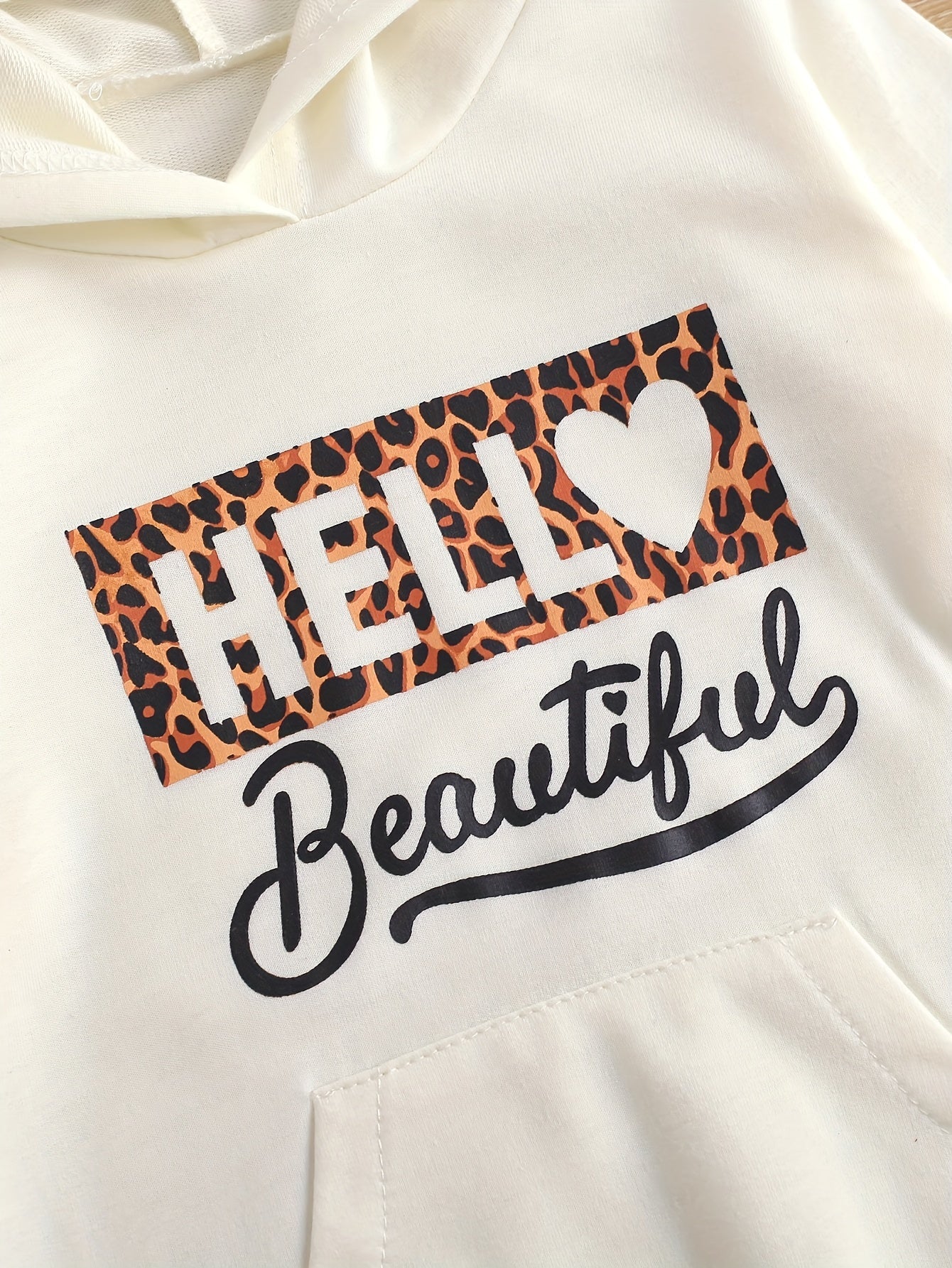 Toddler Girl's Leopard Pattern Outfit 2pcs Set HELLO Print