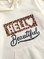 Toddler Girl's Leopard Pattern Outfit 2pcs Set HELLO Print