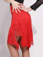 Latin Dance Skirts Fringed Tassel Split Performance Skirt
