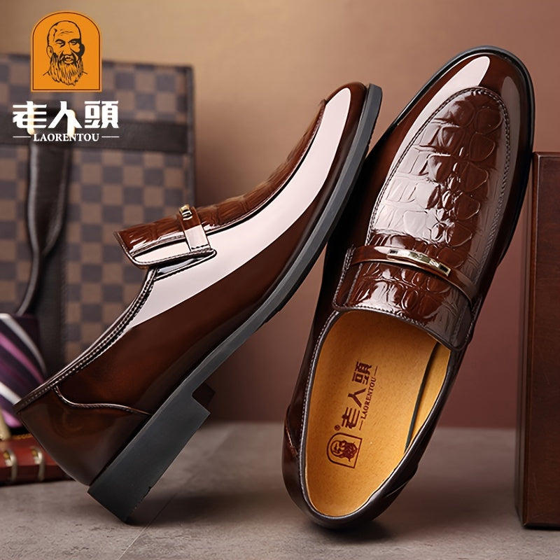 Crocodile Embossed Formal Dress Shoes Slip On Derby For Wedding Business