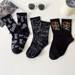 3 Pairs Letter Print Socks Comfy & Breathable Women's Stockings