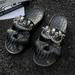 Men's Skull Slides w/ Chains Thick Bottom Comfort Slippers