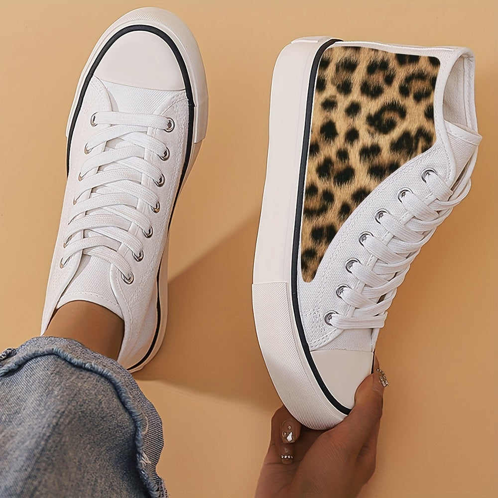 Leopard Print High Top Canvas Sneakers Women