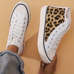 Leopard Print High Top Canvas Sneakers Women