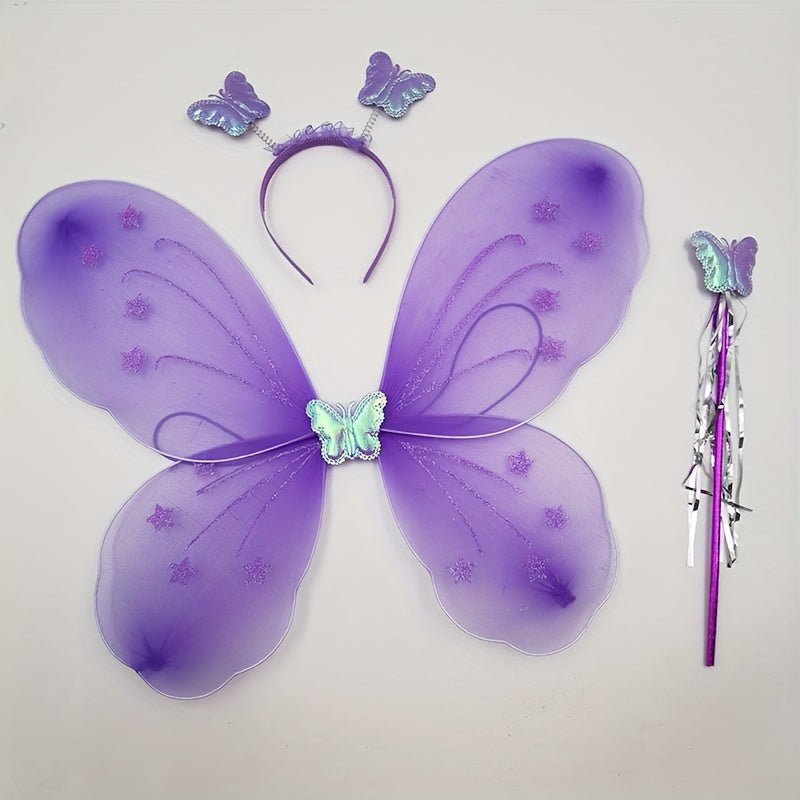 Fairy Butterfly Wings Headband Wand Set Halloween Costume Props