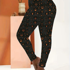  Halloween Leggings Pumpkin Print Casual Leggings