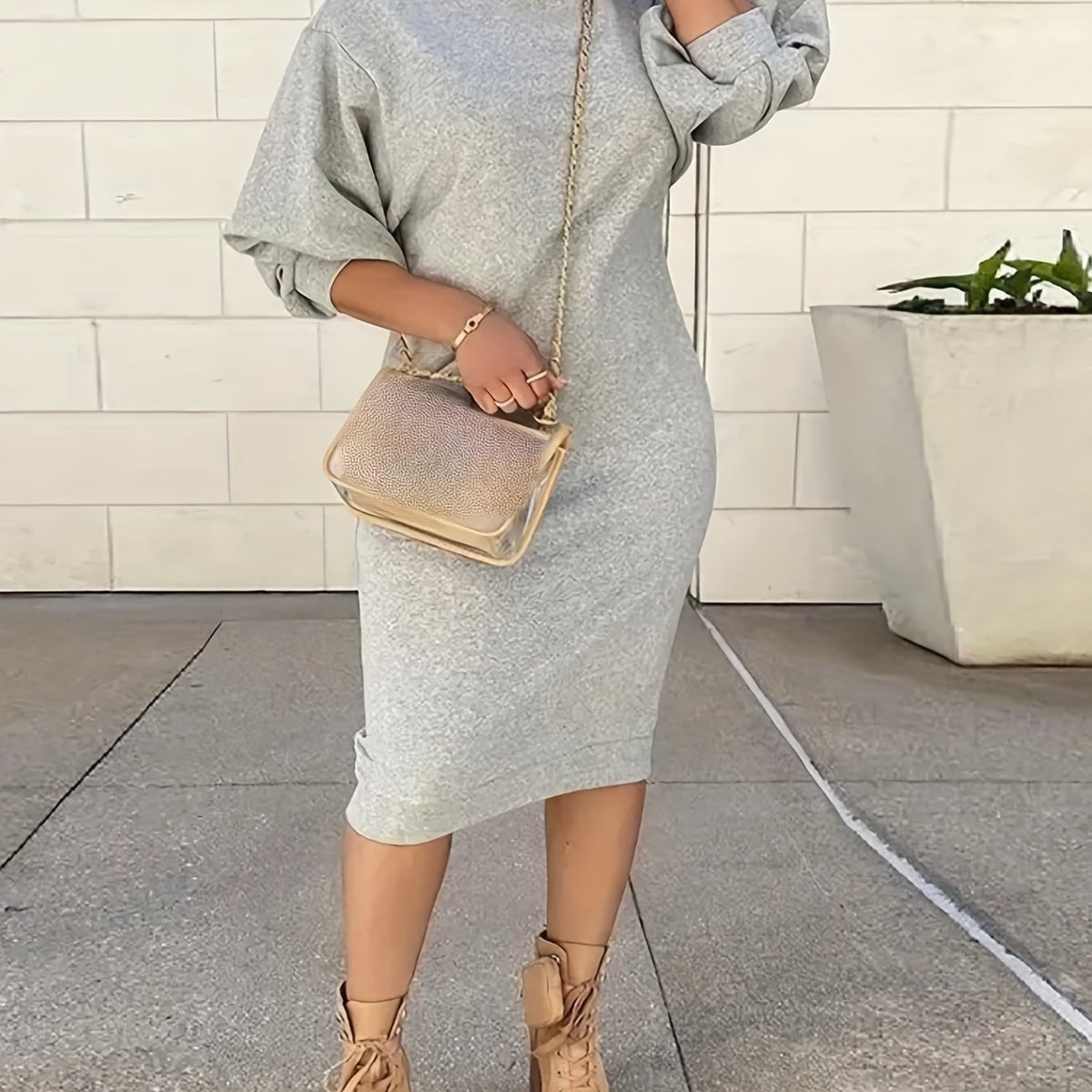  Solid Lantern Sleeve Sweatshirt