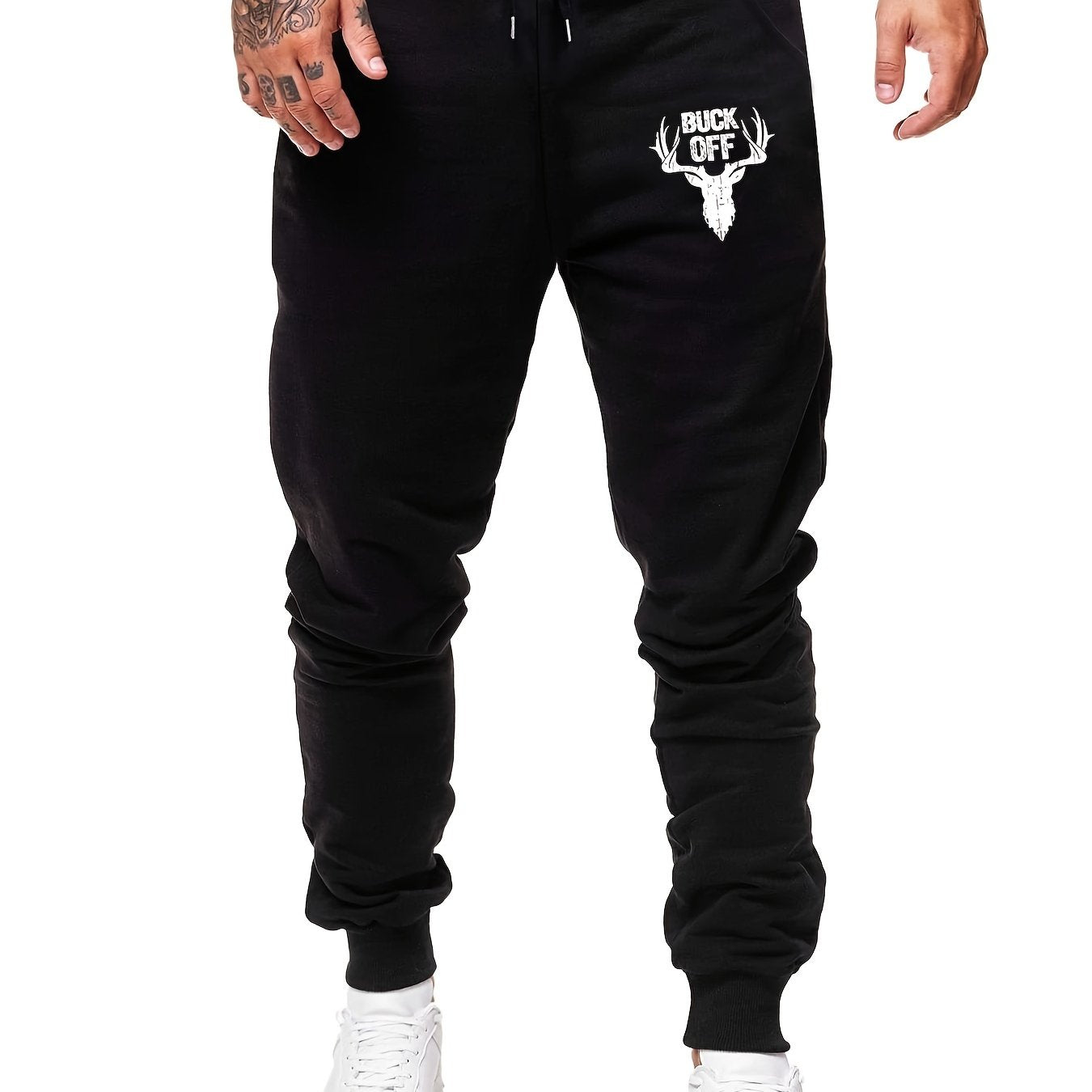 Antlers Print Warm Sweatpants Men s Casual Drawstring Jogger Pants