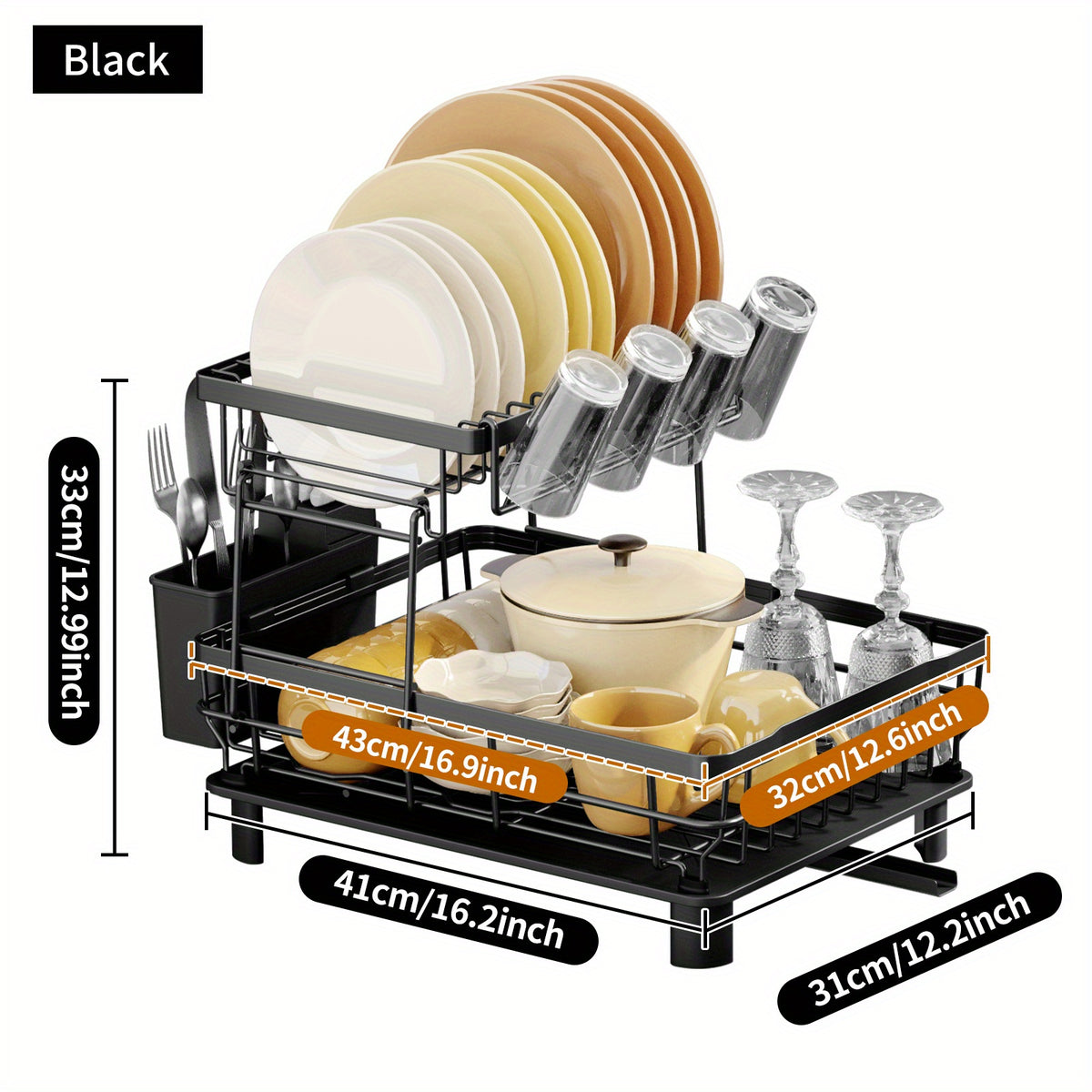 2 Tier Dish Drying Rack with DrainBoard - Large Kitchen Counter Dish Drainer