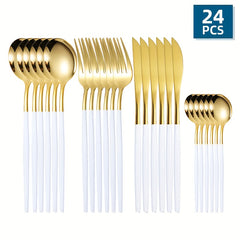 24pcs Portuguese Stainless Steel Tableware Set for Dining